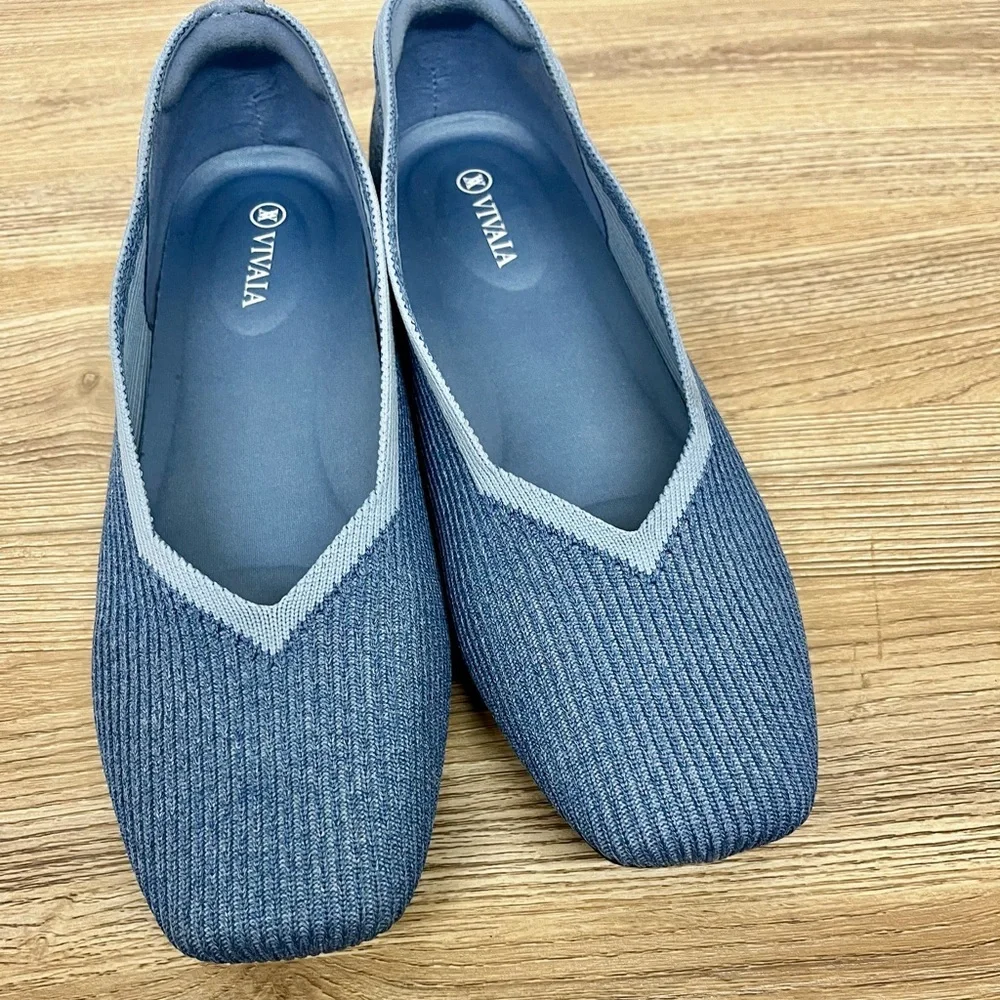 Vivaia | Margot 2.0 Square Toe Ballet Flats in Denim Blue Size 9 - Picture 7 of 9